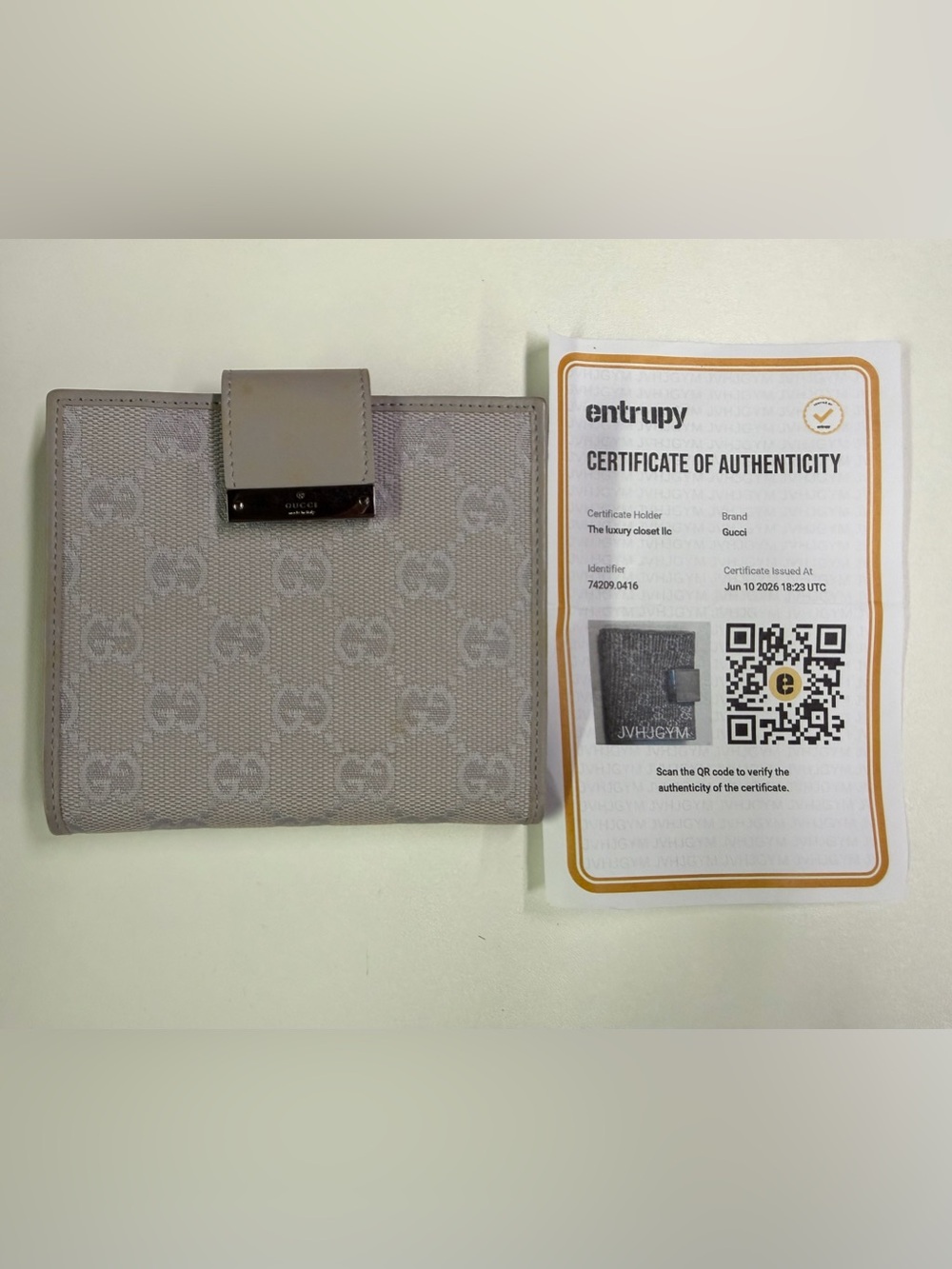 Gucci Gray GG Monogram Bifold Wallet with Snap Tab